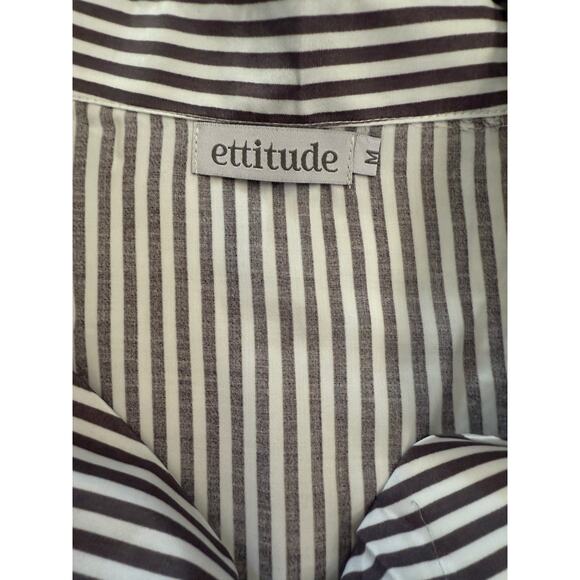 Ettitude Pajama Shirt Womens Medium Gray White Striped 100% Bamboo Lyocell Top - Picture 4 of 7